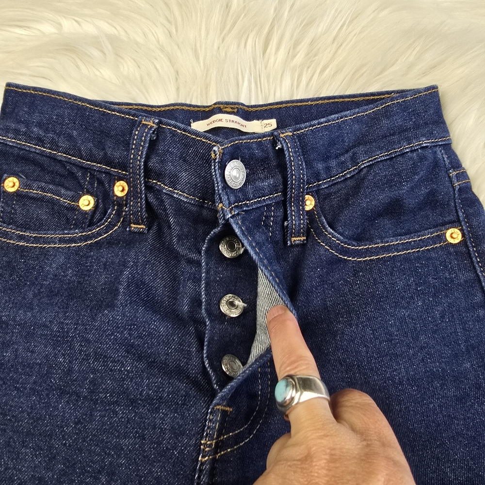 Levis Wedgie Straight Fringe Tassle High Rise Jeans 25 - Picture 13 of 15